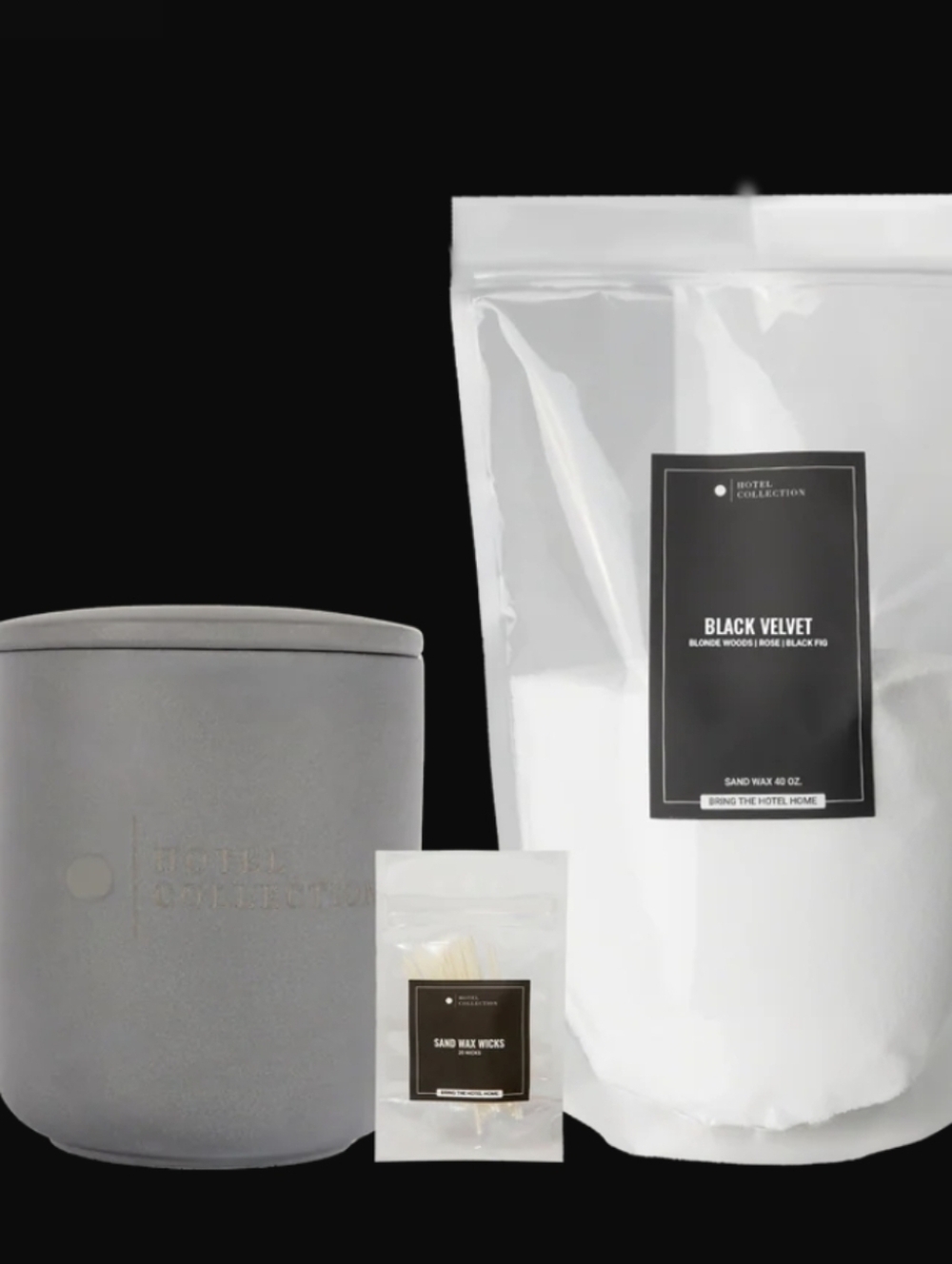 NWT Hotel Collection Petite Black Velvet Sand Wax Candle Set
